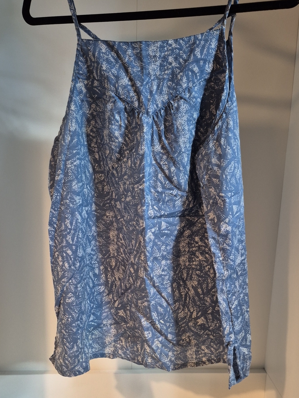 Prana Blue Printed Women's Tank with White Script Pattern
